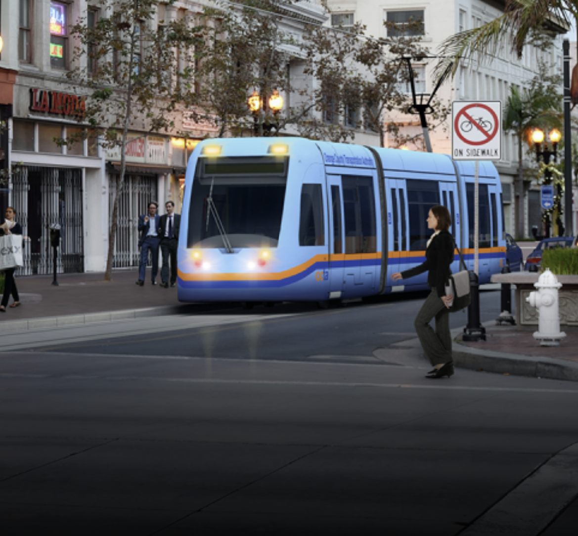 Rendering of OC Streetcar in downtown Santa Ana